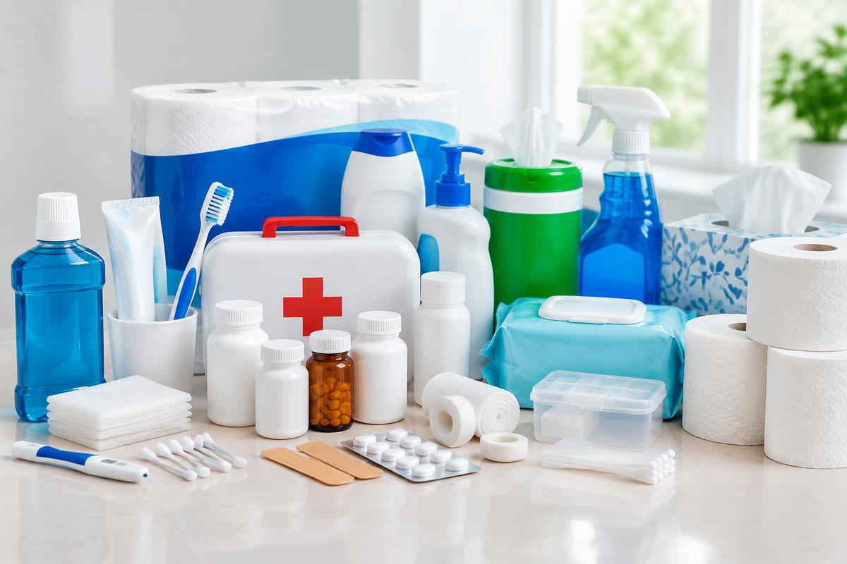 Health, hygiene, cleaning, and household essentials in retail-ready packaging